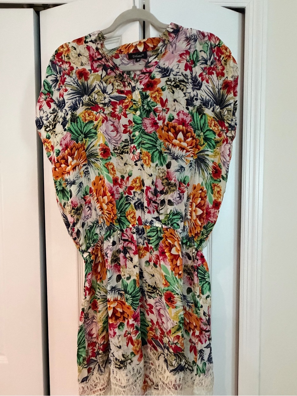 Tolani Multicolor Floral Mini Dress with Lace Trim